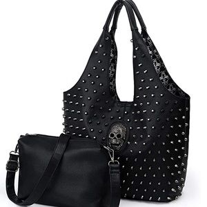 NWT Two Bag Set, Skull and Stud Rhinestone Bling Punk Hobo , 1 Hobo, 1 Crossb…